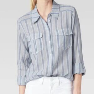 PAIGE Mable St Tropez Yarn Dye  Strip Button Down  Long Sleeves Shirt Size L